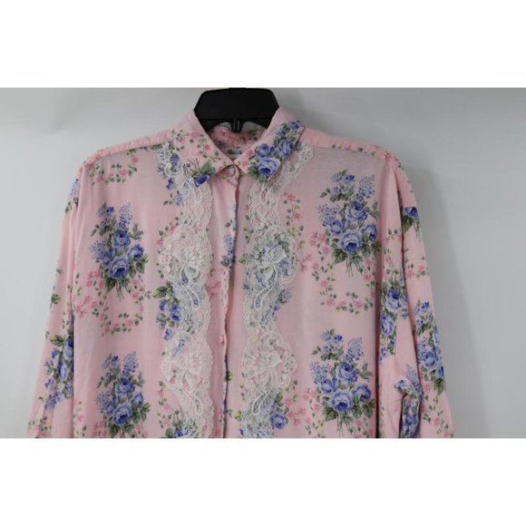 Victorias secret shirt dress women's M/L long sleeve floral button up lace trim - Picture 2 of 12